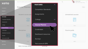 Features menu open with Course Planner highlighted